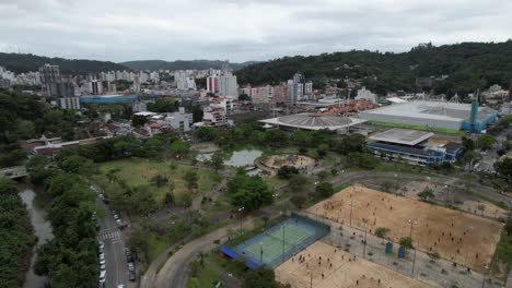 drone video of parque ramiro ruediger, public park in the city of blumenau, state of santa catarina, brazil