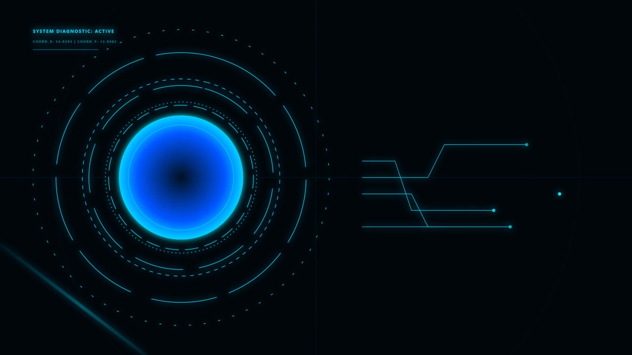 Futuristic Digital Interface with Glowing Blue Core and Data Lines