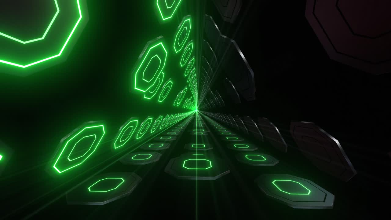 Glowing Green Hexagon Tunnel