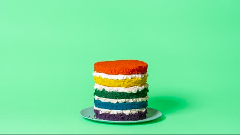 la elaboración del pastel de cumpleaños, stop motion. pastel de arco iris casero con crema de mantequilla.