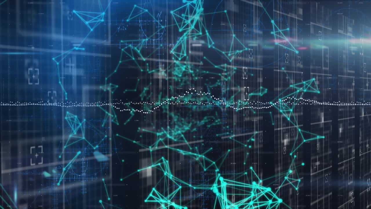 Animation of networks of connections and data processing over grid