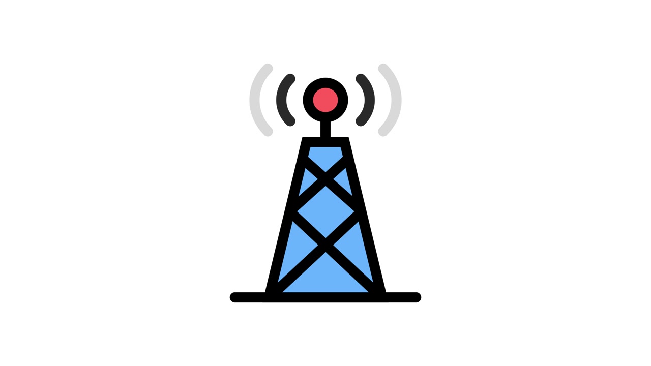 Animated Communication Tower Emitting Wireless Signals
