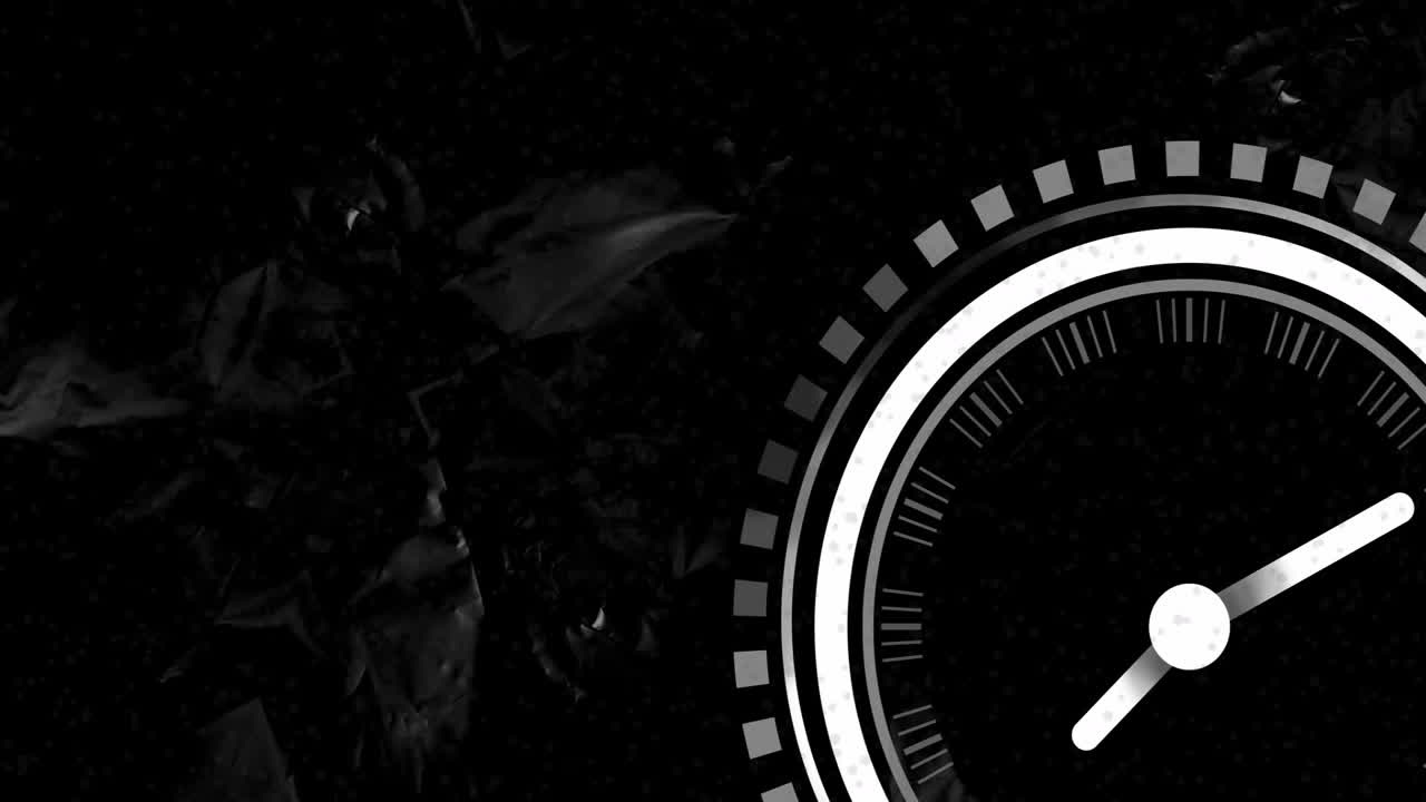 Clock animation over dark background with abstract shapes
