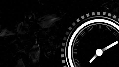 clock animation over dark background with abstract shapes