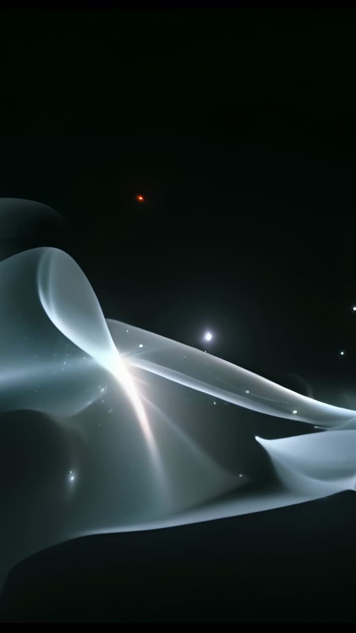 Vertical video: Appearing ribbon wave drifting through void, blinking sparkles and red glow