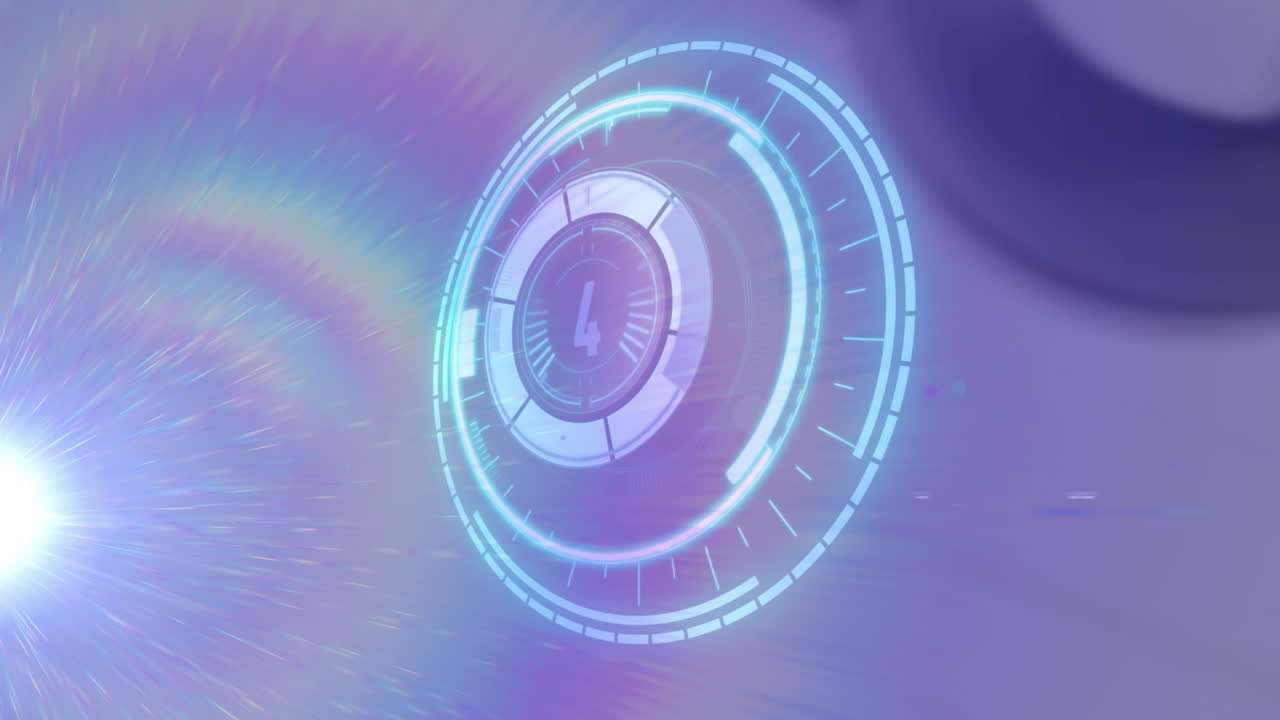 흐릿한 배경에 빛의 흔적에 대한 카운트다운과 함께 회전 안전 잠금의 애니메이션