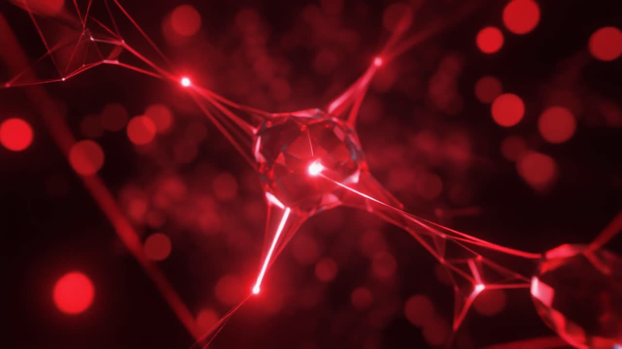 Abstrakt rødt digitalt netværk med glødende forbindelser