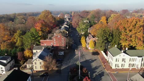 Gorgeous-establishing-aerial-shot-of-small-American-village-square