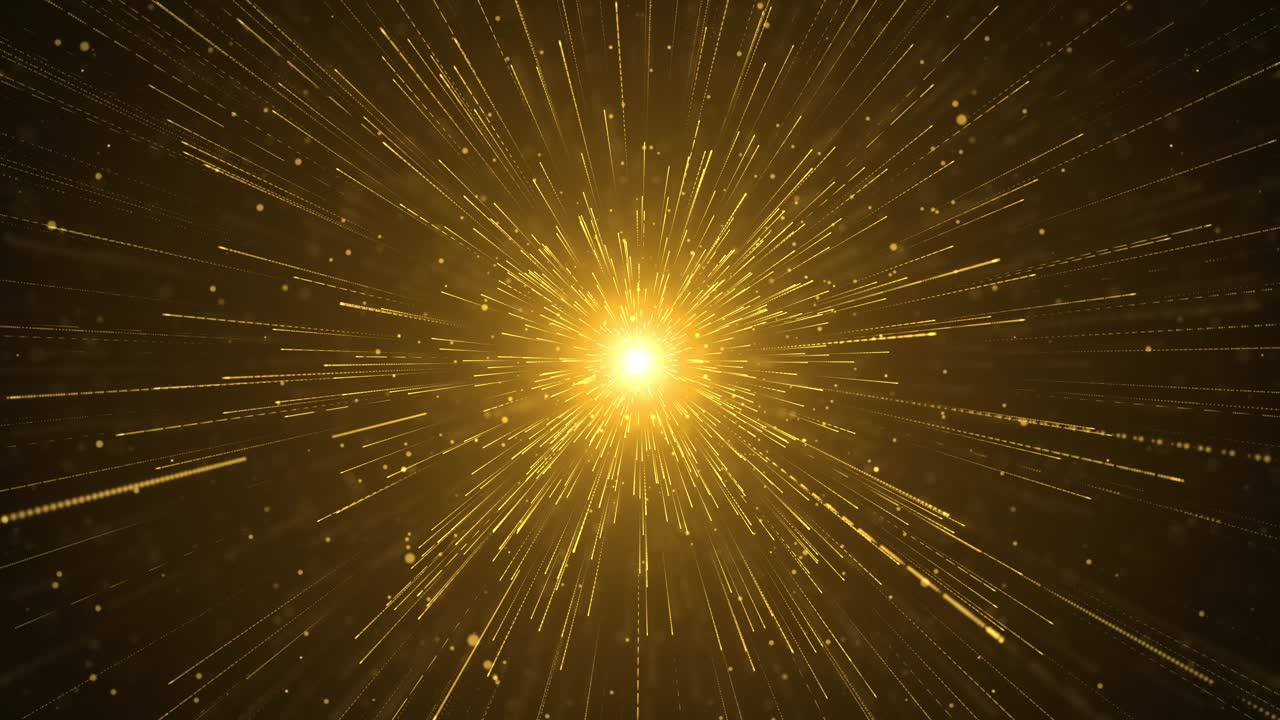 Motion graphics shows gold particles beaming a dark background lights show logo titles in award