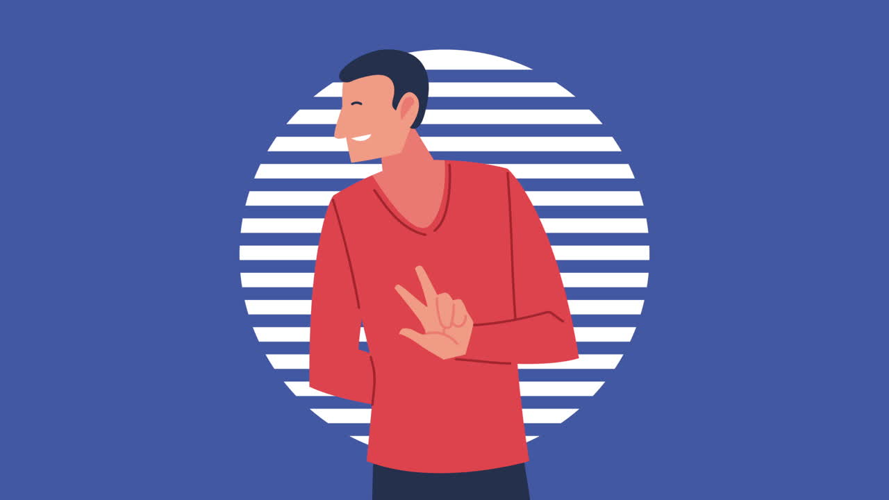 빨간 셔츠를 입은 웃는 남자