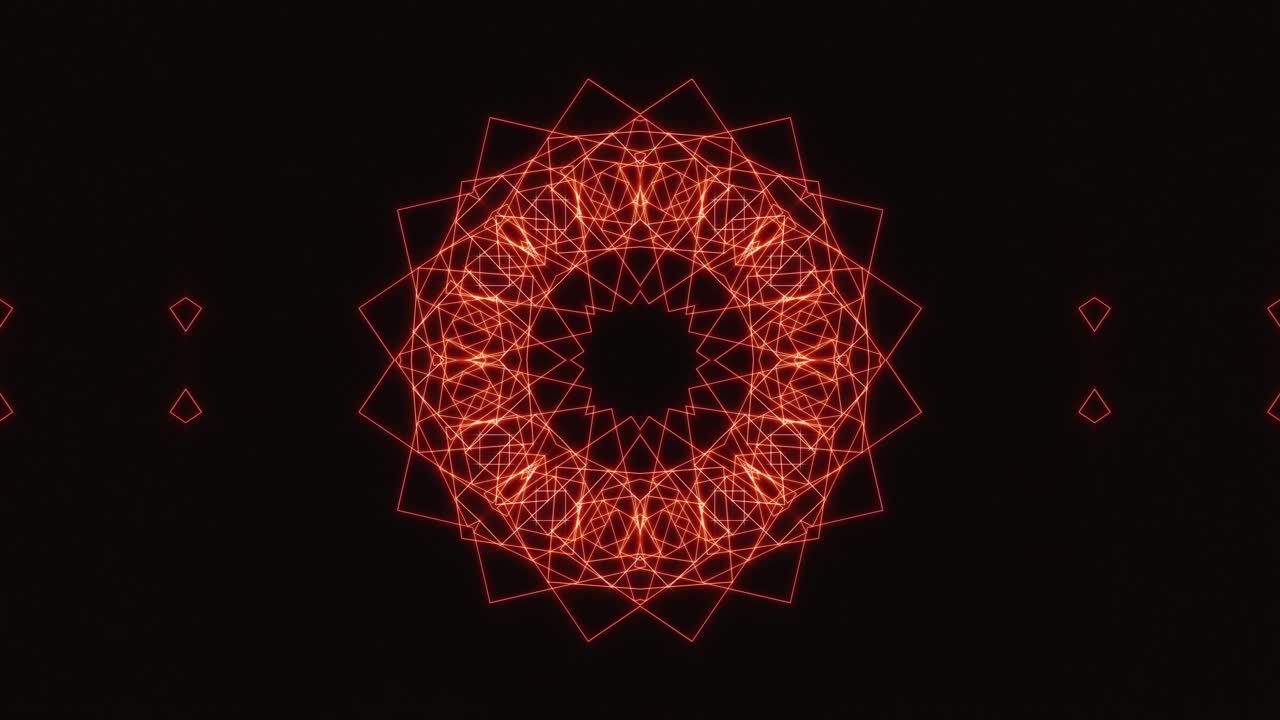 el kaleidoscopio rojo, el patrón circular fractal, la geometría sagrada, el bucle vj sin costuras