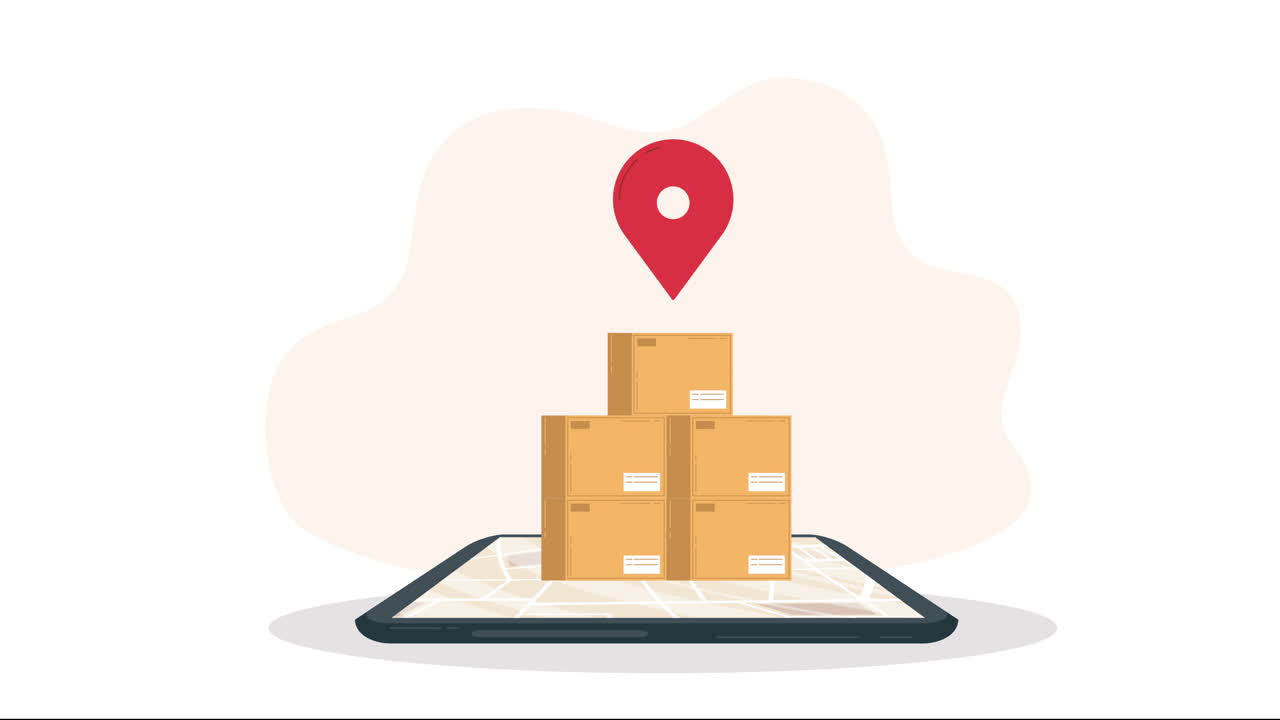 smartphone con animación de cajas de entrega