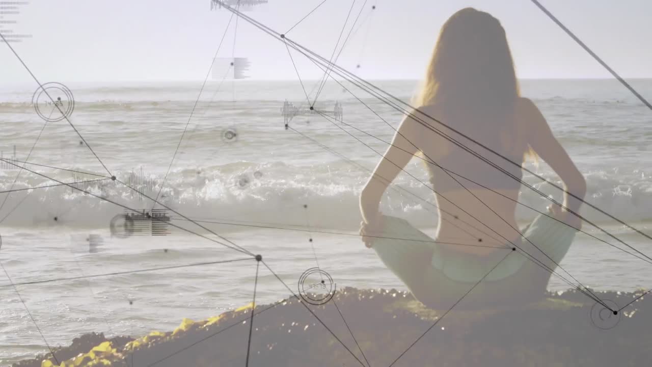 요가를 연습하는 백인 여성에 대한 데이터 처리 및 연결 네트워크의 활성화