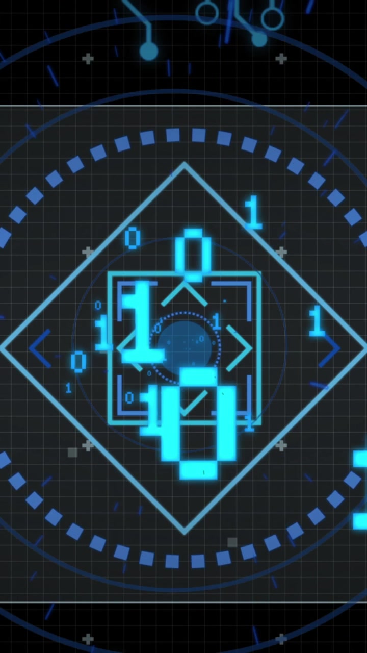 Animation of data processing with scope scanning on black background