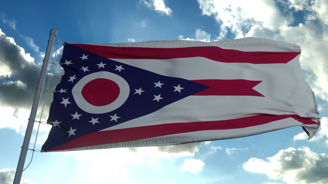 오하이오 주의 발이 바람에 흔들리는 파란 하늘 배경