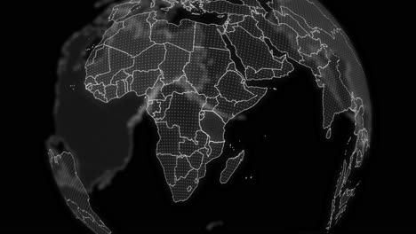 tanzania country alpha for editing data analysis technology globe rotating, cinematic video showcases a digital globe rotating, zooming in on tanzania country alpha for editing template