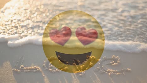 happy smiling love smiley and love written in the sand for valentine day