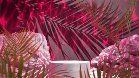 a enchanted waterfall oasis red background