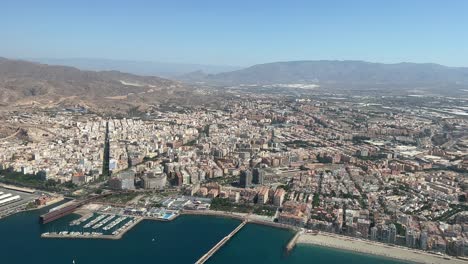 Aerial-view-of-Almeria-City-,-Andalusia,-Spain