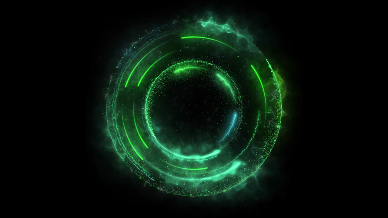 bucle sin costuras. animación de un portal redondo con color cambiante formado por partículas y rastros de energía aislados en fondo negro con alpha luma matte vfx cg 4k. puerta espacial. ciencia ficción. futurista.