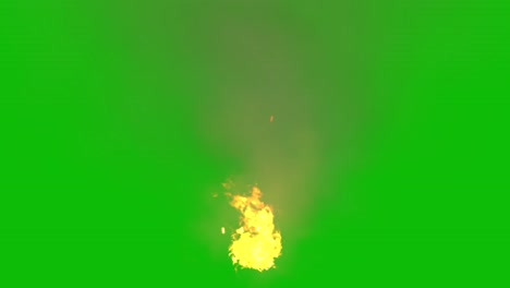 Visual-effects,-VFX,-fire-burning-with-smoke,-sparks-on-green-screen-3D-animation