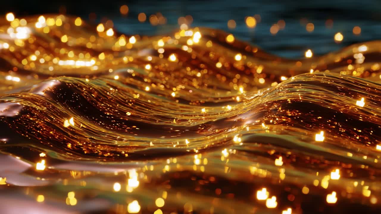 Mesmerizing Waves of Golden Light: A Captivating Display of Shimmering Ripples Reflecting Sparkling Particles on a Tranquil Surface, Evoking Serenity and Enchantment in Every Glistening Movement