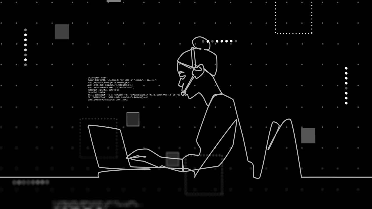 Animation of outline of woman using computer data processing over black background
