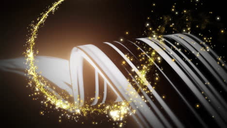 swirling golden sparkles over abstract black and white striped background animation