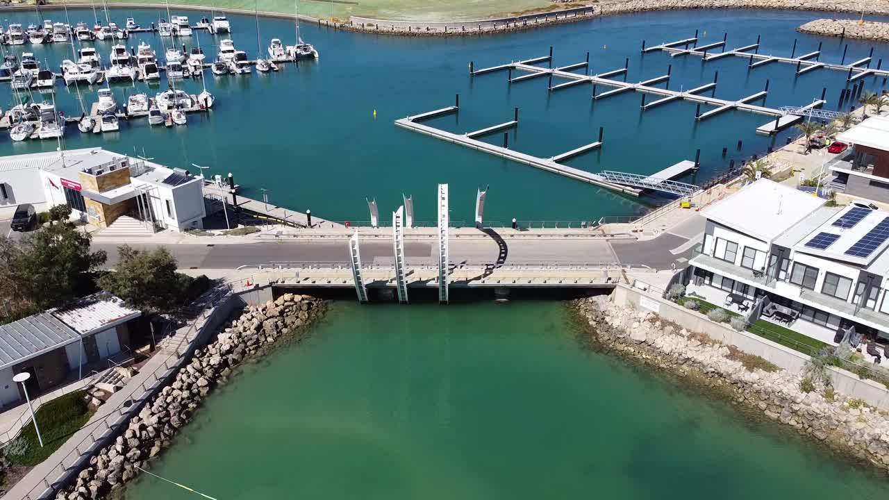 Port Coogee Marina Bridge - Aerial Tilt Down Shot Over New Moorings