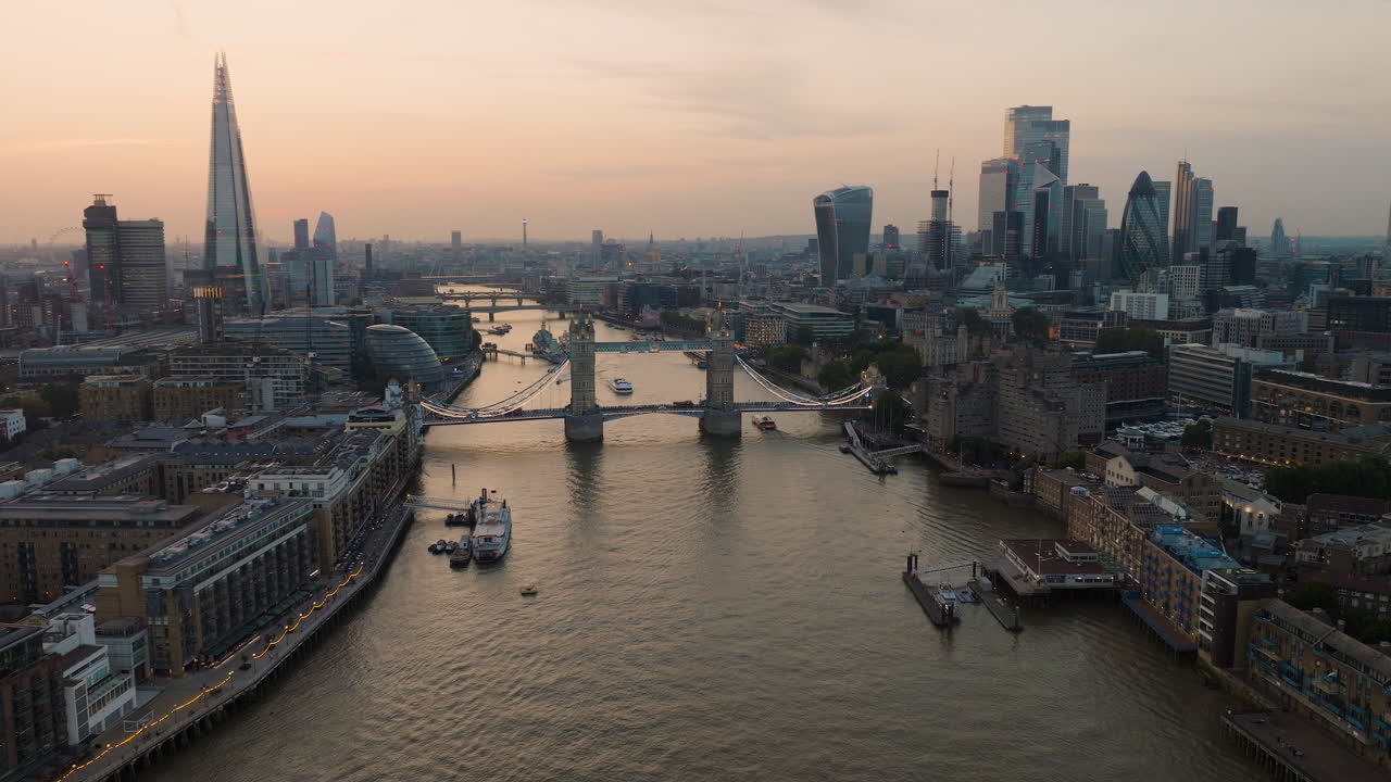 London Skyline at Sunset, Aerial View