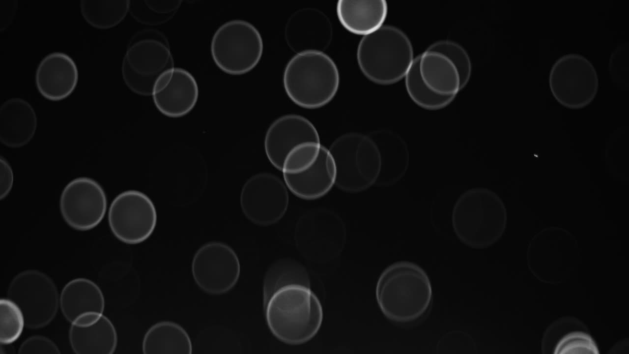 검은색 배경에 눈알이 떨어지고 흐릿한 원 보케, 추상적인 휴일 배경