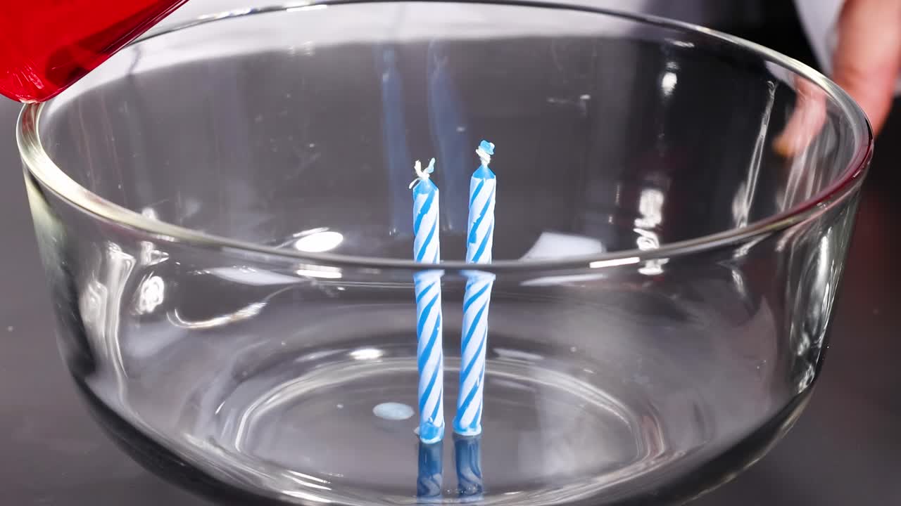 Pouring liquid into a bowl with candles