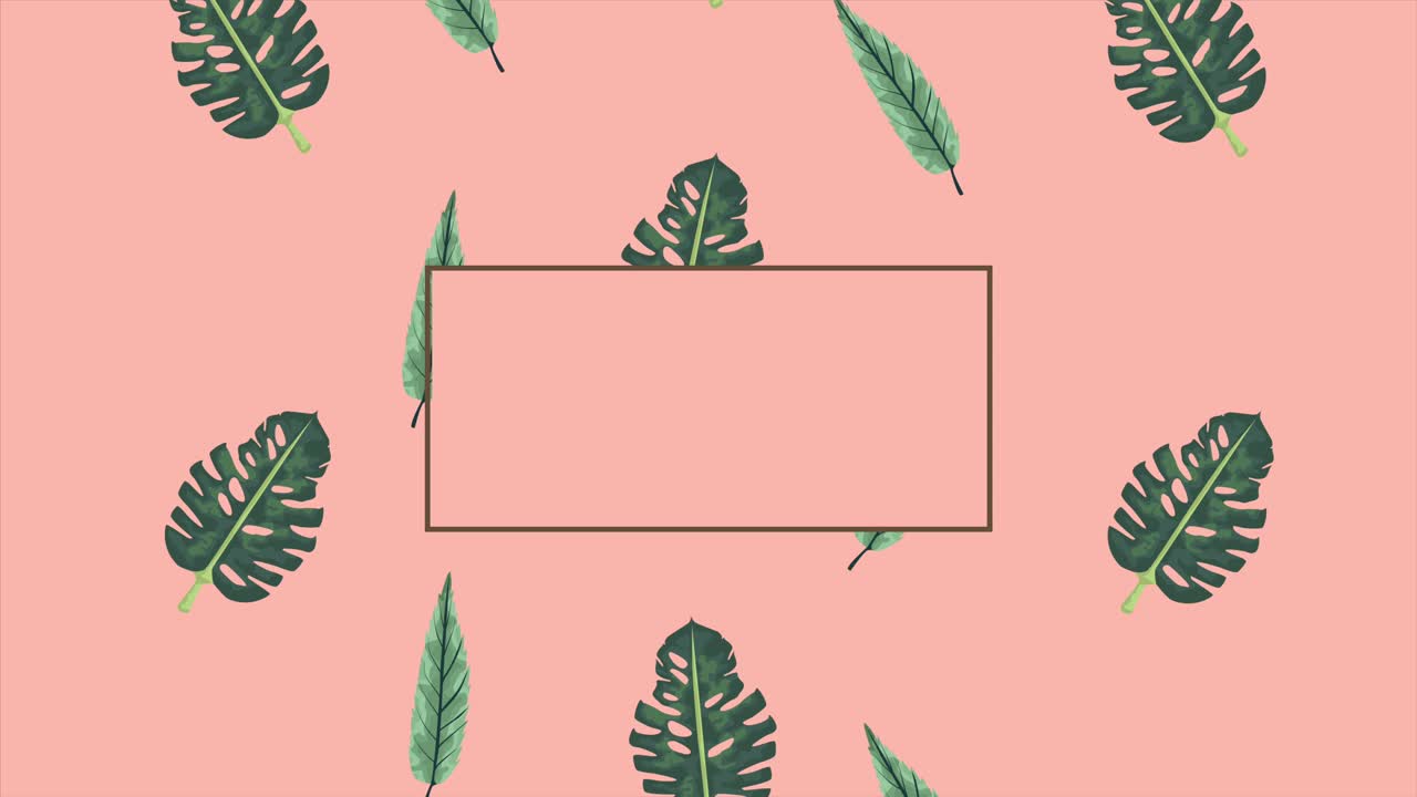 exóticos tropicales hojas ecología animación en marco cuadrado fondo crema