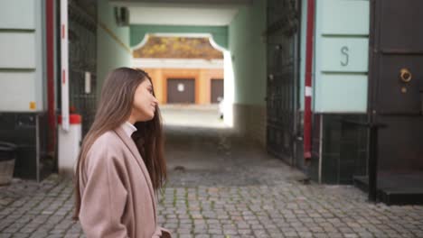 woman walking in a city street