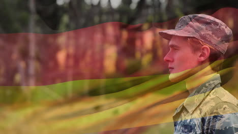 animation of soldier with waving german flag