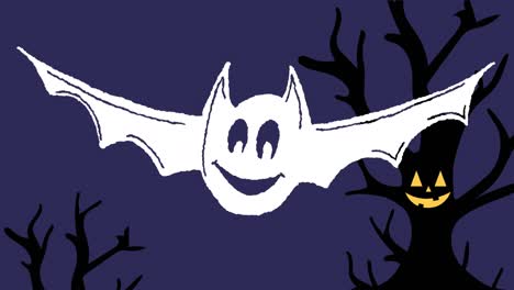 Animation-of-happy-bat-over-purple-background