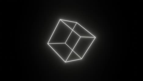 cubo giratorio con bordes de neón blanco. fondo animado gráfico de movimiento simple