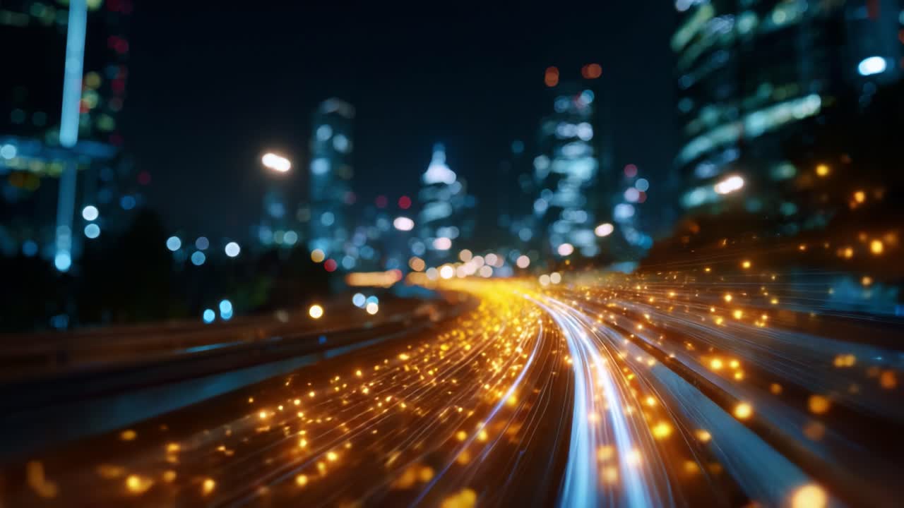 A Captivating Night View of a Busy Cityscape with Dynamic Light Trails ...