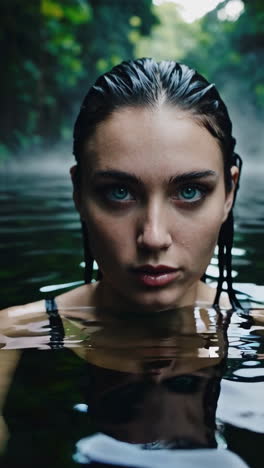 woman swimming in a forest pool