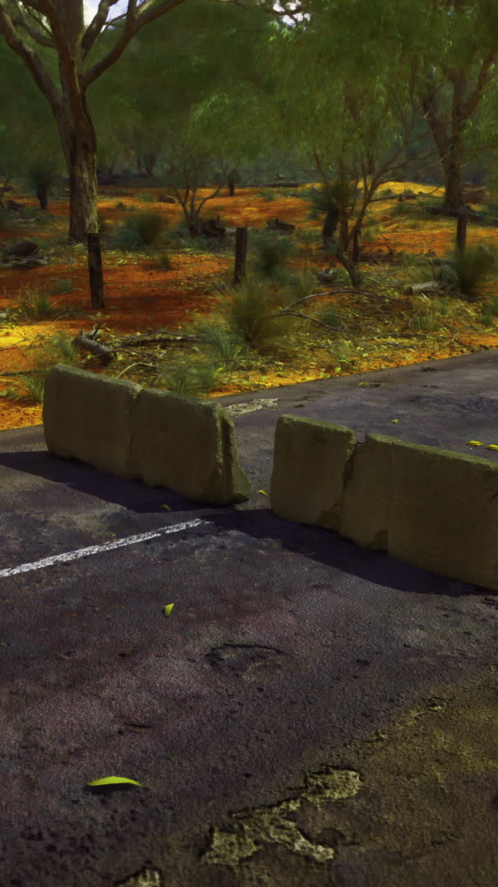 Rural road is blocked by concrete barriers