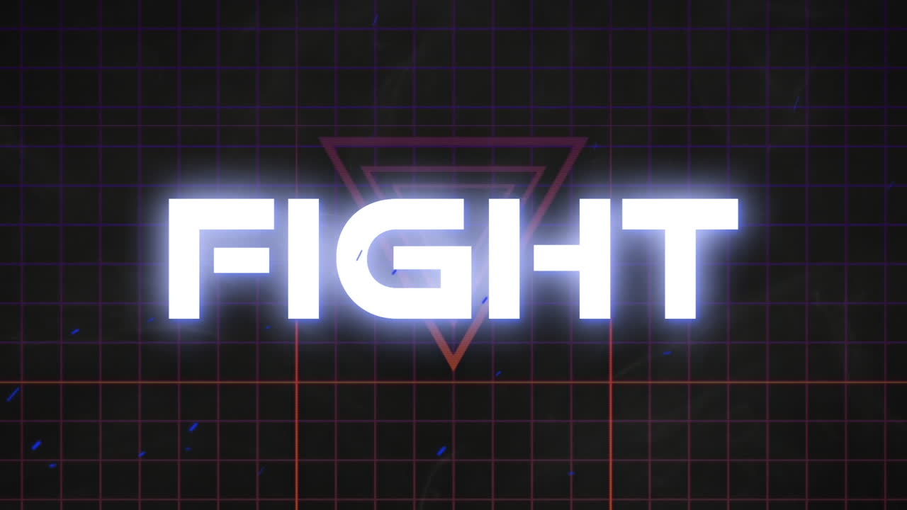 animación del texto de la lucha en blanco brillante, con chispas azules.