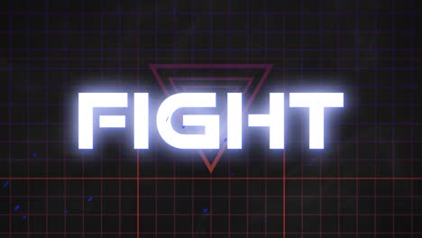 animation of fight text in glowing white, with blue sparks