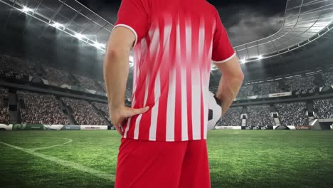 Animation-of-stadium-over-caucasian-male-soccer-player