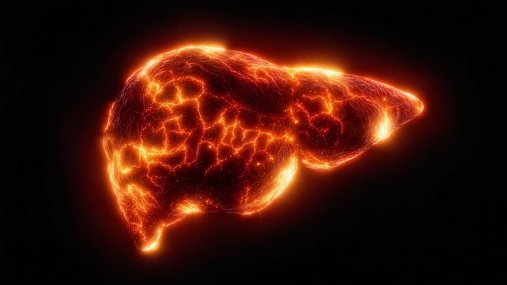 A Stunning Visualization of a Liver: Emphasizing Its Intricate Structure and Vital Functions through a Captivating Glow of Bioluminescent Patterns
