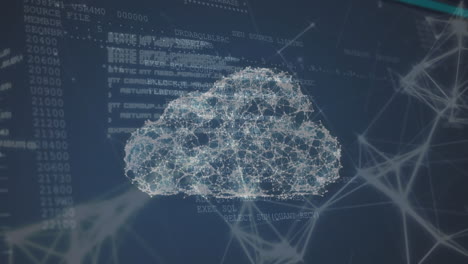 animation of a cloud network of connections and information moving on black background