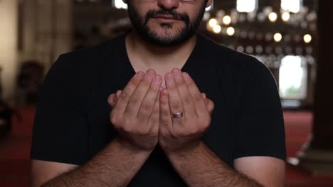 praying front shot, a muslim man praying inside mosque