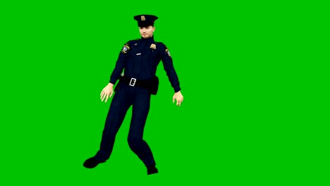 policeman dancing rhythmic modern dance on a green screen. looped animation.