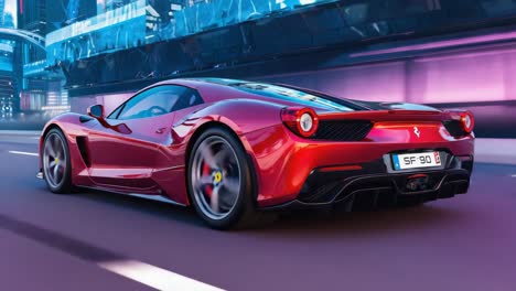 red ferrari sports car driving on a modern city road