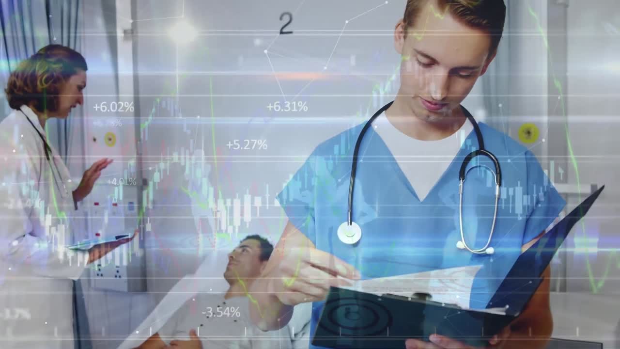 animación del procesamiento de datos entre dos médicos diferentes con pacientes