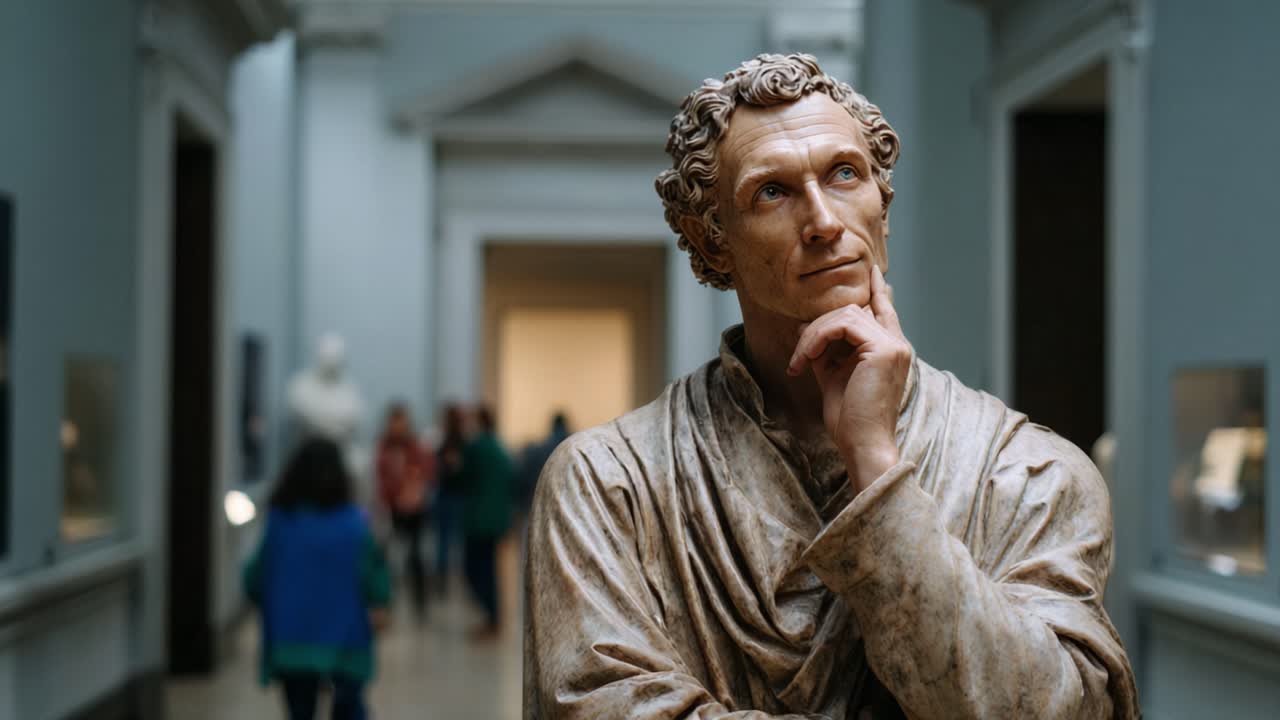 A Thoughtful Sculpture in an Art Gallery: Capturing the Essence of Contemplation and Artistic Expression Amidst a Museum's Halls